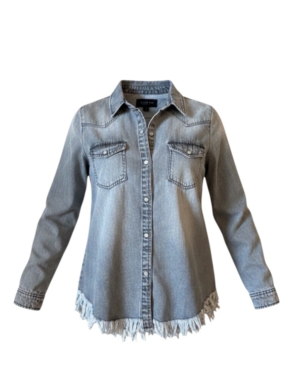 Saint Art New York Reid Frayed Hem Denim Shirt Jacket Blouse